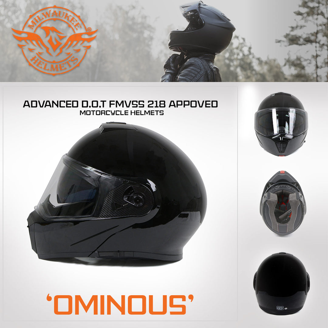 full face motorcycle helmets dot approved Milwaukee Helmets MPH9813DOT Gloss Black Menace DOT Approved Motorcycle Modular Helmet w/ Drop Down Visor