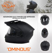 Milwaukee Helmets MPH9820DOT Flat Black Ominous Dual Sport Advanced Motorcycle Modular Helmet Biker