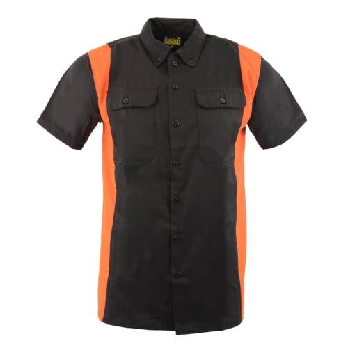 Biker Clothing Co. MDM11675.94 Men's Black and Orange Button Up Heavy-Duty Work Shirt | Classic Mechanic Work Shirt