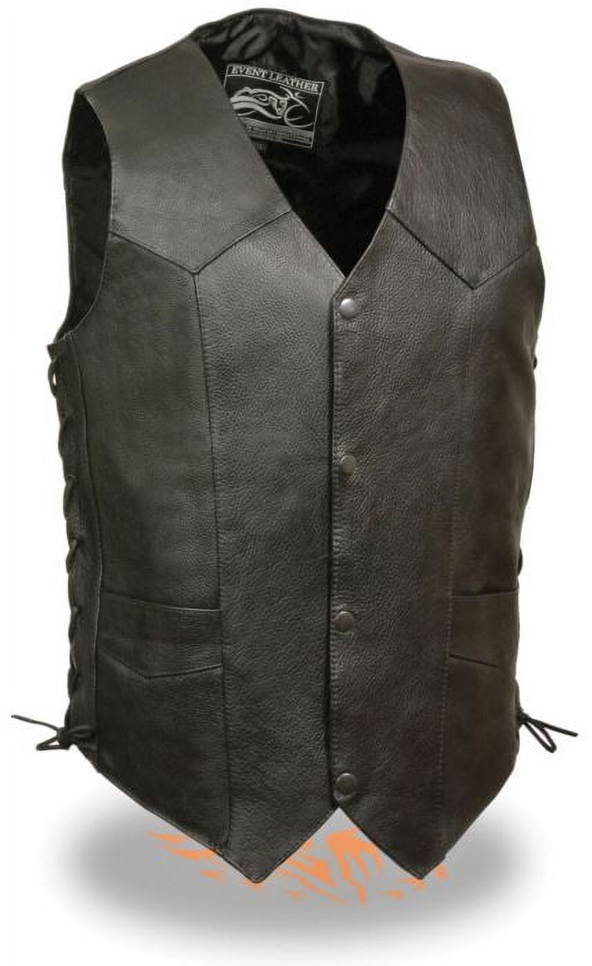 Event Leather EL5315 Black Motorcycle Leather Vest for Men w/ Side Lace- Riding Club Adult Motorcycle Vests