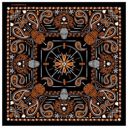 Hot Leathers BAB1069 Orange Paisley Skulls Bandana