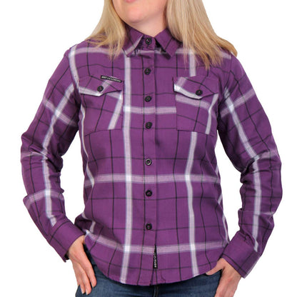 Hot Leathers FLL3010 Ladies Purple, White and Black Long Sleeve Flannel Shirt