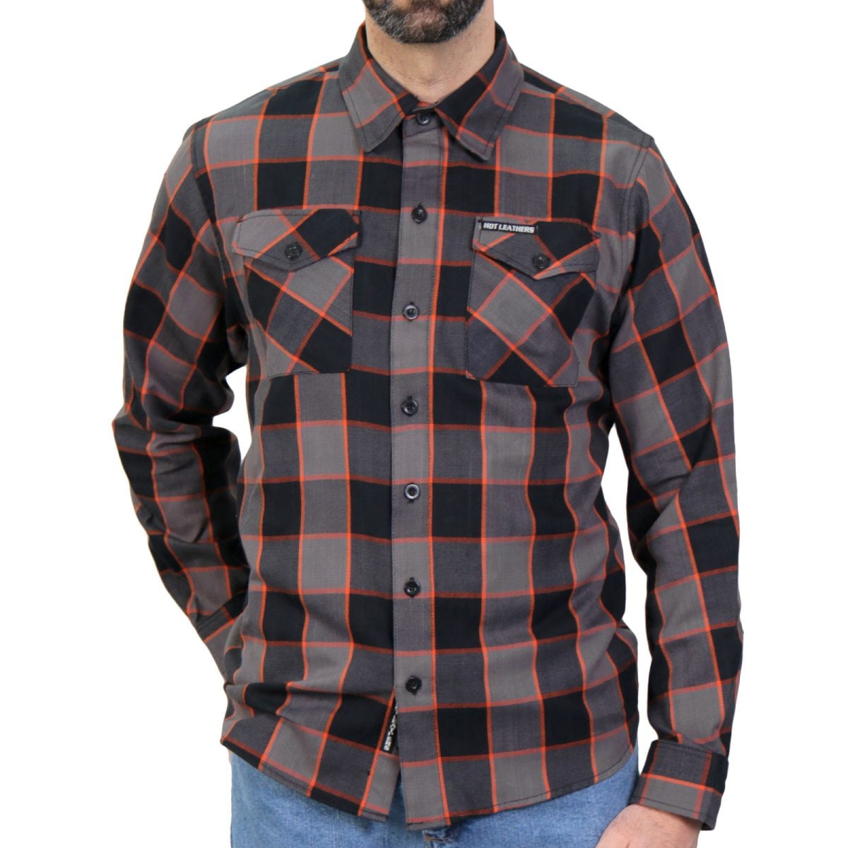 Hot Leathers FLM2020 Men's Black, Gray and Orange Flannel Long Sleeve Shirt