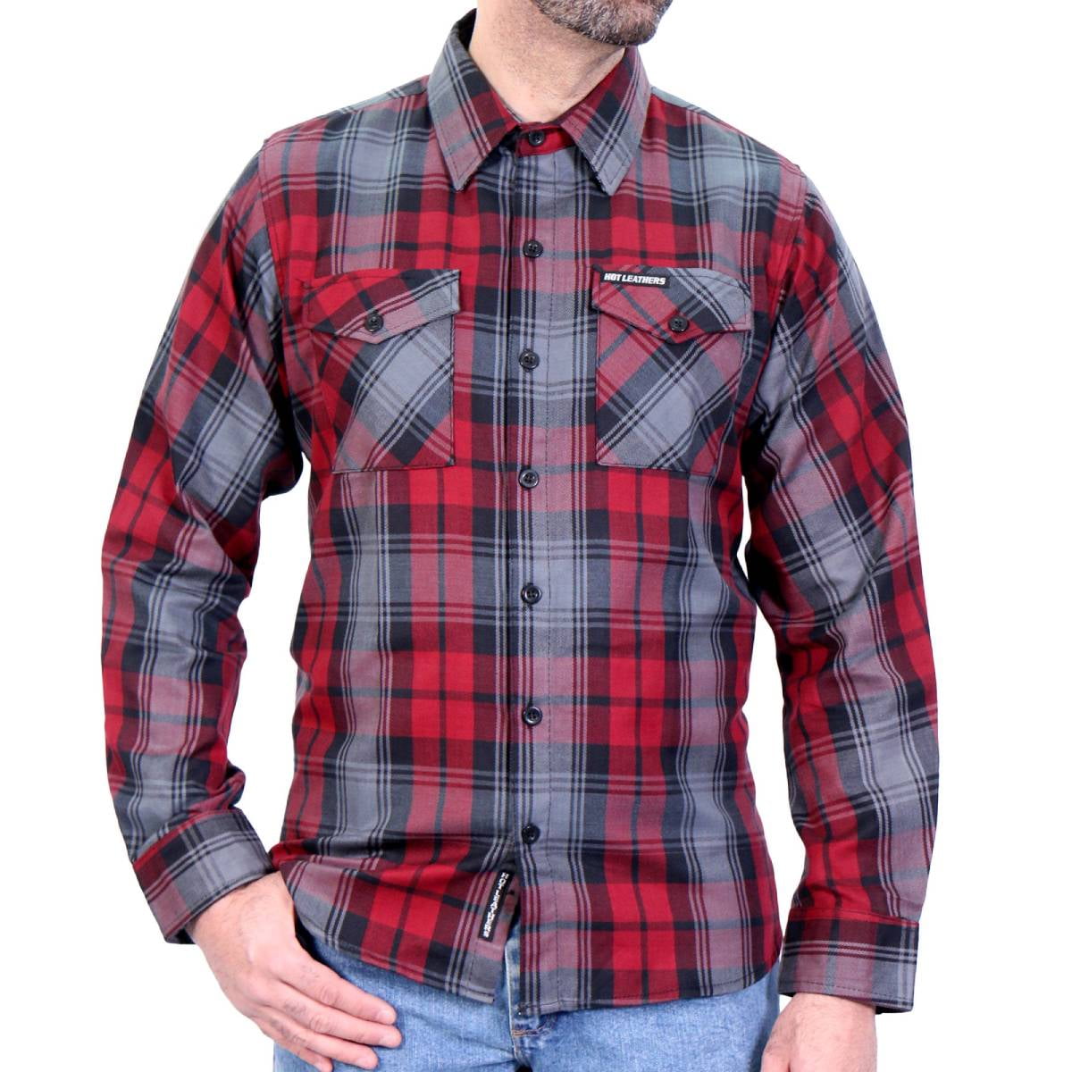 Hot Leathers FLM2022 Men's Black, Gray and Red Flannel Long Sleeve Shirt