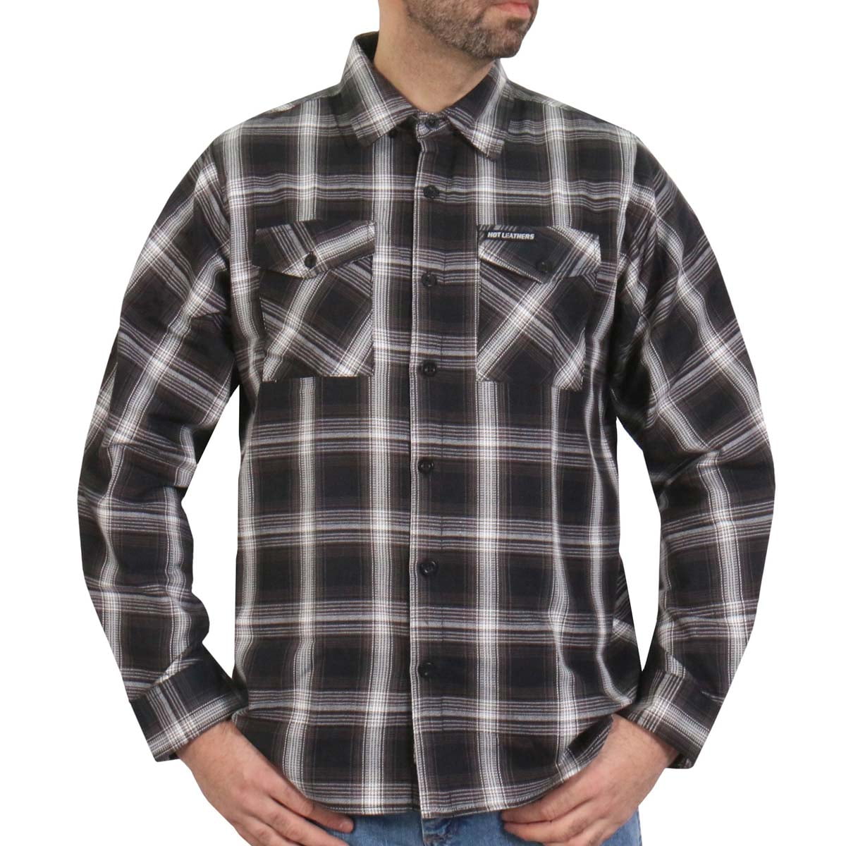 Hot Leathers FLM2023 Men's White and Black Flannel Long Sleeve Shirt