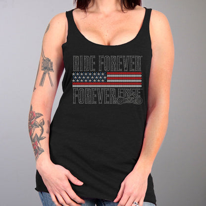 Hot Leathers GLC2443 Ladies 'Ride Forever, Forever Free' US Flag with Bling Black Tank Top Shirt