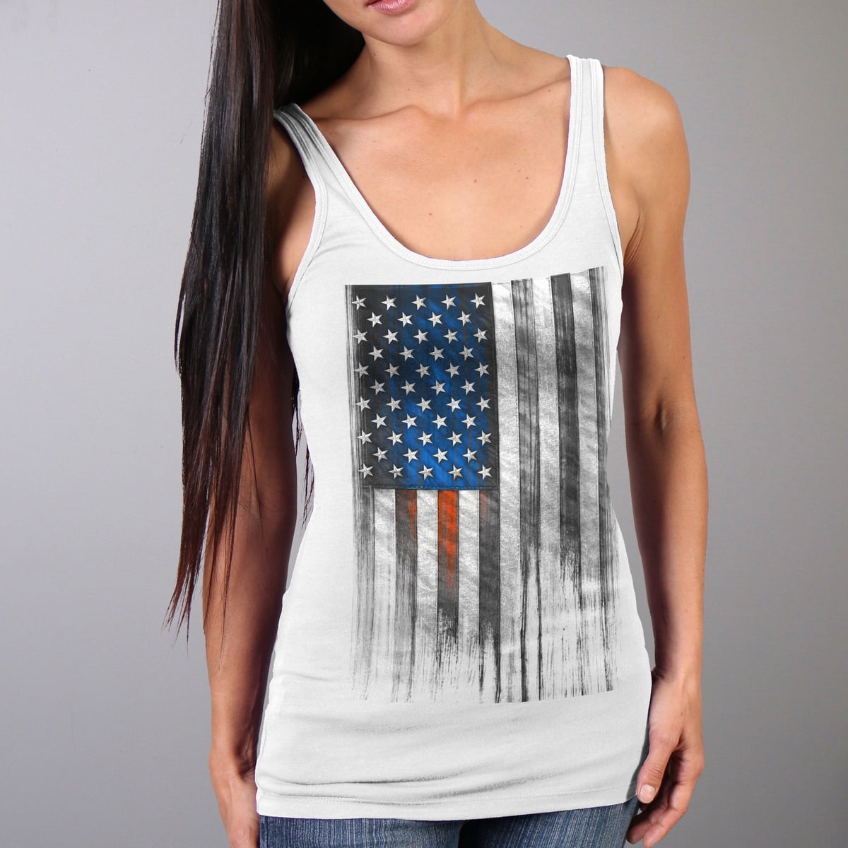 Hot Leathers GLC2482 Heartbeat Flag Ladies White Tank Top Shirt