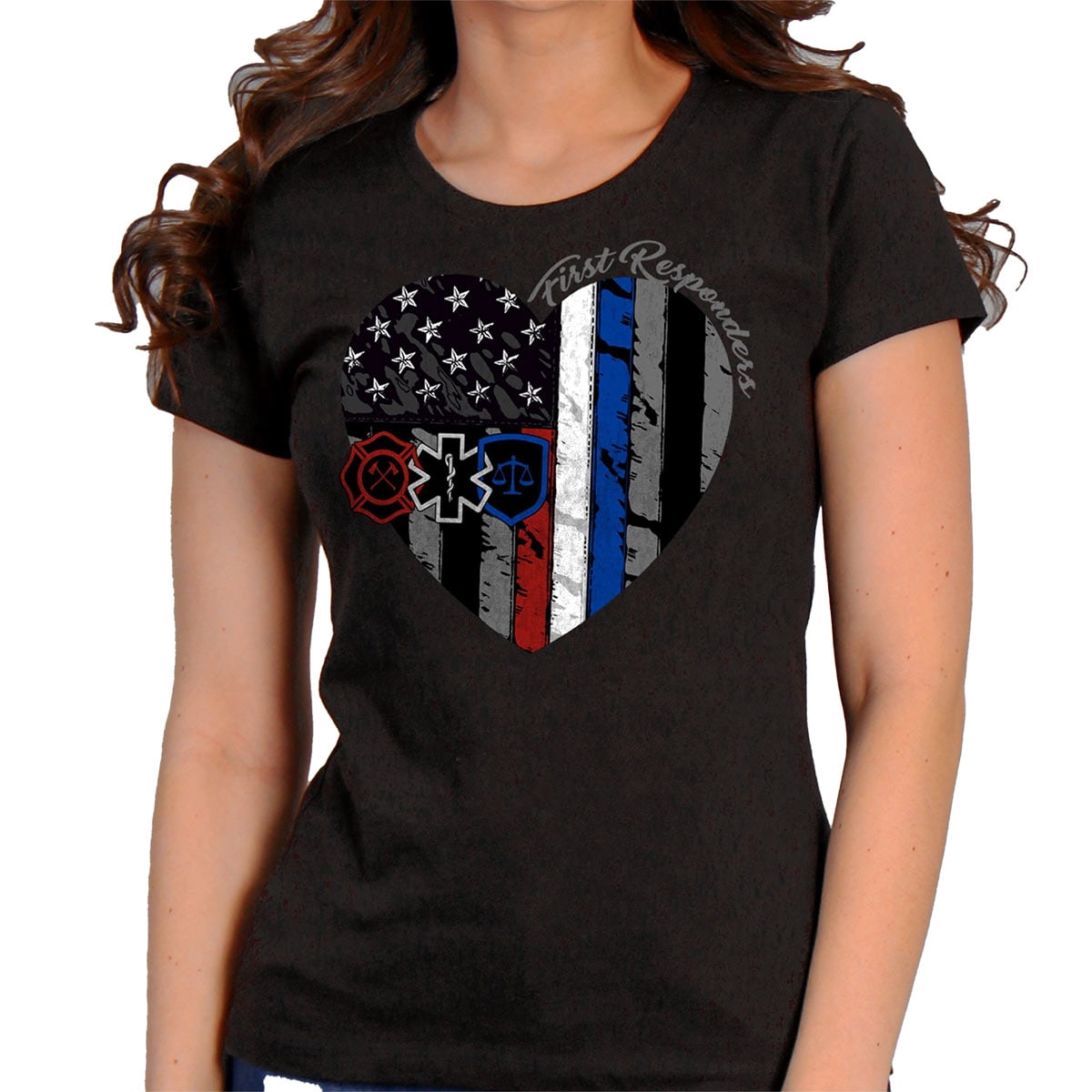 Hot Leathers GLR1517 Heart First Responders Ladies Black T-Shirt