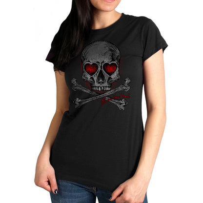 Hot Leathers GLR1555 Ladies Black Heart Eyes Skull T-Shirt