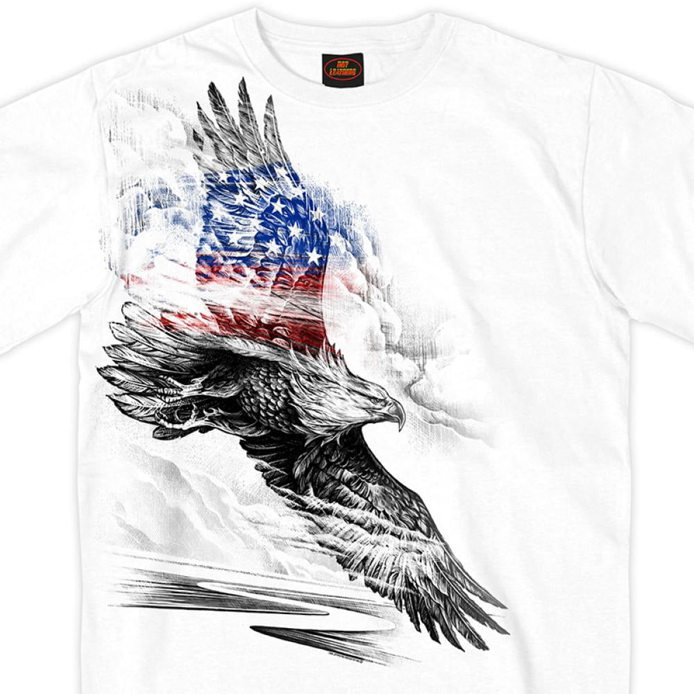 Hot Leathers GMS1479 Men's Short Sleeve Pencil Eagle Patriotic White T-Shirt