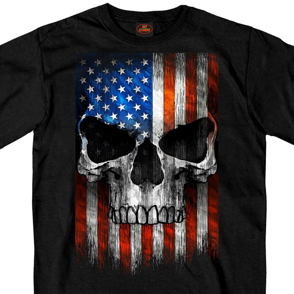 Hot Leathers GMS1483 Men's Short Sleeve Patriotic Skull Black T-Shirt