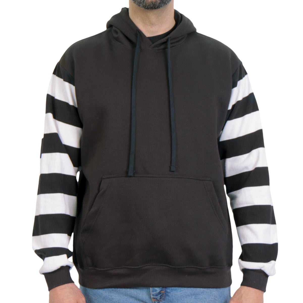 Hot Leathers GSM6003 Men's Black and White Hooded Pullover Sweatshirt with Knit Strip Sleeves