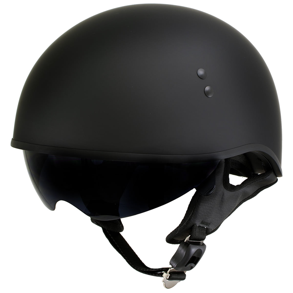 Hot Leathers T72 'Black Widow' Flat Black Motorcycle Half Helmet for Men and Women Biker with Drop Down Visor