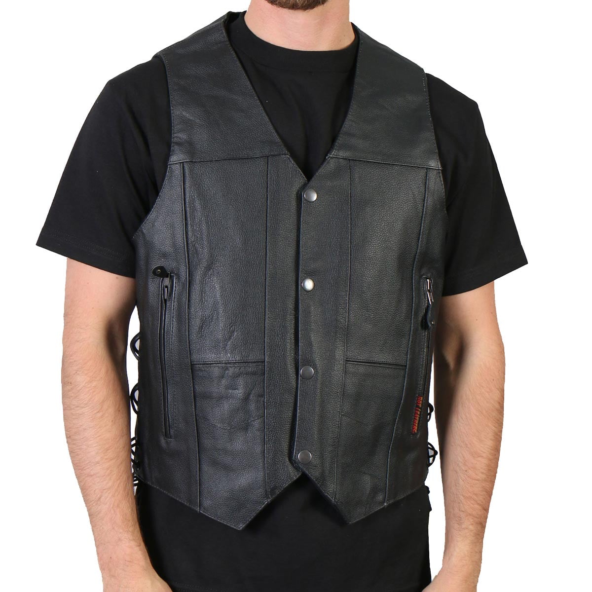 Hot Leathers VSM1017 Men's Black '10 Pocket' Leather Vest with Side Laces