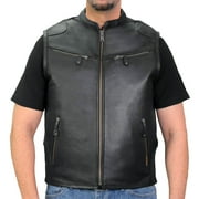 Hot Leathers VSM1037 Men's Black 'Zipper Pockets' Concealed and Carry Leather Vest