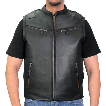 Hot Leathers VSM1037 Men's Black 'Zipper Pockets' Concealed and Carry Leather Vest