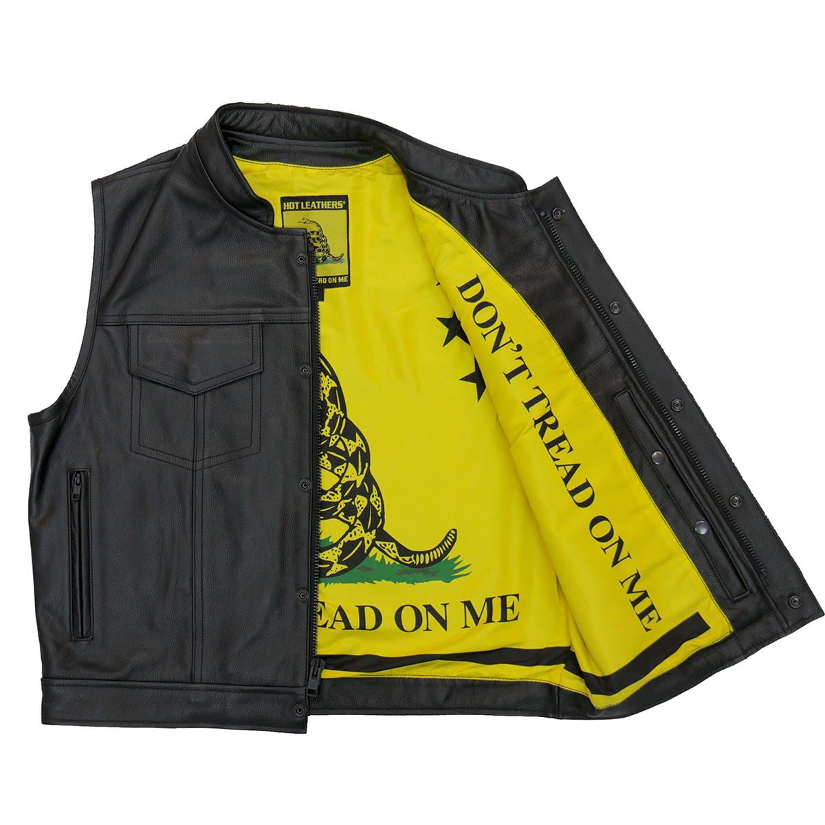 Hot Leathers VSM1053 Men's Black 'Don't Tread On Me' Conceal and Carry Leather Vest