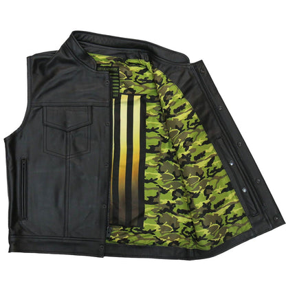 Hot Leathers VSM1058 Men's Black 'Camo Flag' Conceal and Carry Leather Vest