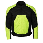 M Boss Motorcycle Apparel BOS11701 Men's High-Vis Green Nylon Motorcycle Racer Riding Jacket with Mesh Panel Black