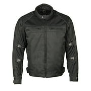 M Boss Motorcycle Apparel BOS11703 Men's Black Nylon and Mesh Motorcycle Racer Riding Jacket with Reflective Piping