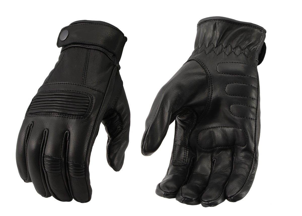 M Boss Motorcycle Apparel BOS37538 Men's 'Flex Knuckles' Black Premium Leather Riding Gloves with Gel Palm