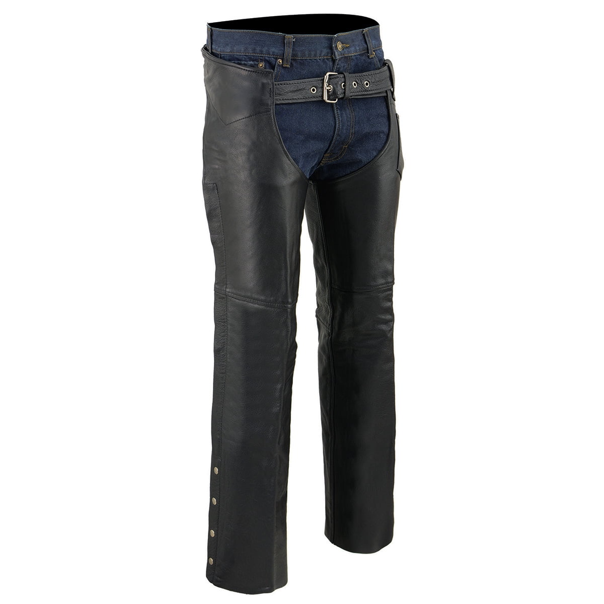 Milwaukee Leather Chaps for Men's Black Premium Leather Fully Lined - Coin Pocket Motorcycle Riders Chap - SH1115