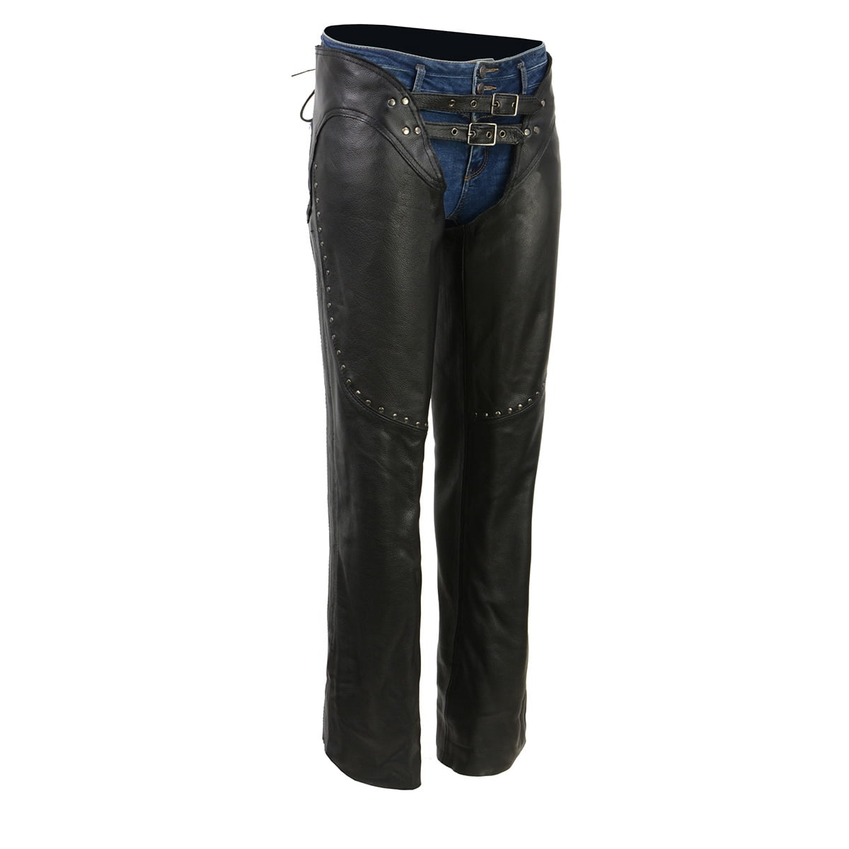 Milwaukee Leather Chaps for Women Black Low-Rise Waist- Front Double Buckle Rivet Detailing Motorcycle Chap- ML1186