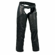 Milwaukee Leather Women's Black Leather Hip Set Motorcycle Chaps w/ Crinkled Leg Striping MLL6500