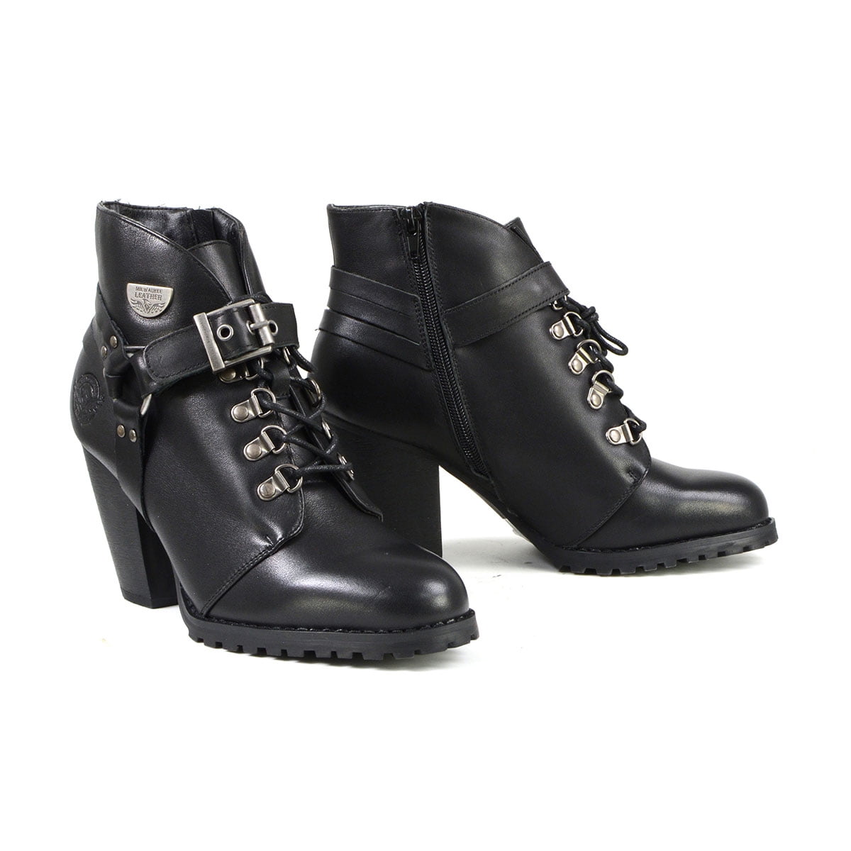 Milwaukee Leather MBL9458 Women's Premium Black Leather Fashion Casual Boots w/ Classic Harness Ring