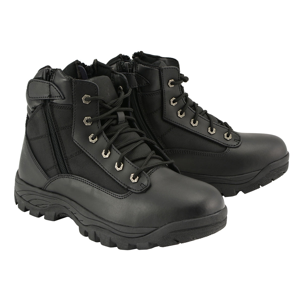 Milwaukee Leather Men's 6-inch Black Leather Swat Style-Tactical Lace-Up Biker Boots w/ Side Zippers MBM9011