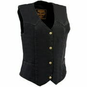 Milwaukee Leather MDL4000 Women's Black Plain Side 3 Snap Front Denim Vest