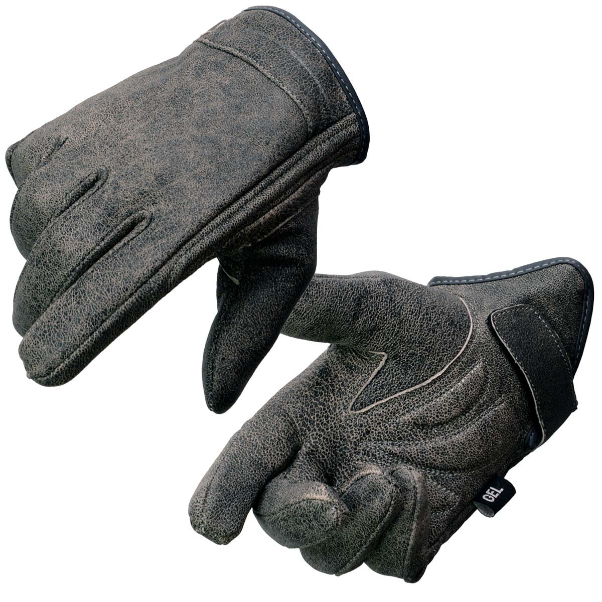 Milwaukee Leather MG7511 Men's Grey Leather Gel Padded Palm Short Wrist Motorcycle Hand Gloves W/ ‘Full Panel Cover’