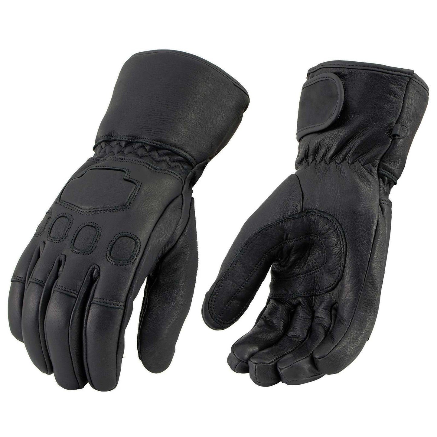 Milwaukee Leather MG7534 Men's Black Deerskin Gauntlet Motorcycle Hand Gloves W/ Wrist Strap & Sinch Closure