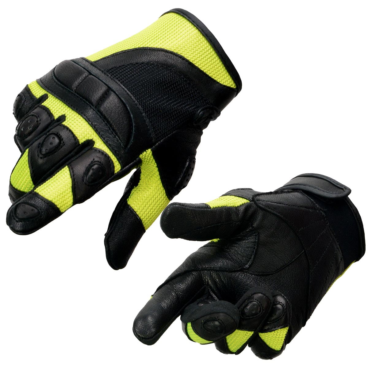 Milwaukee Leather MG7740 Women's Black Leather and Neon Green Mesh Racing Motorcycle Gloves W/ Padded Knuckle and Fingers