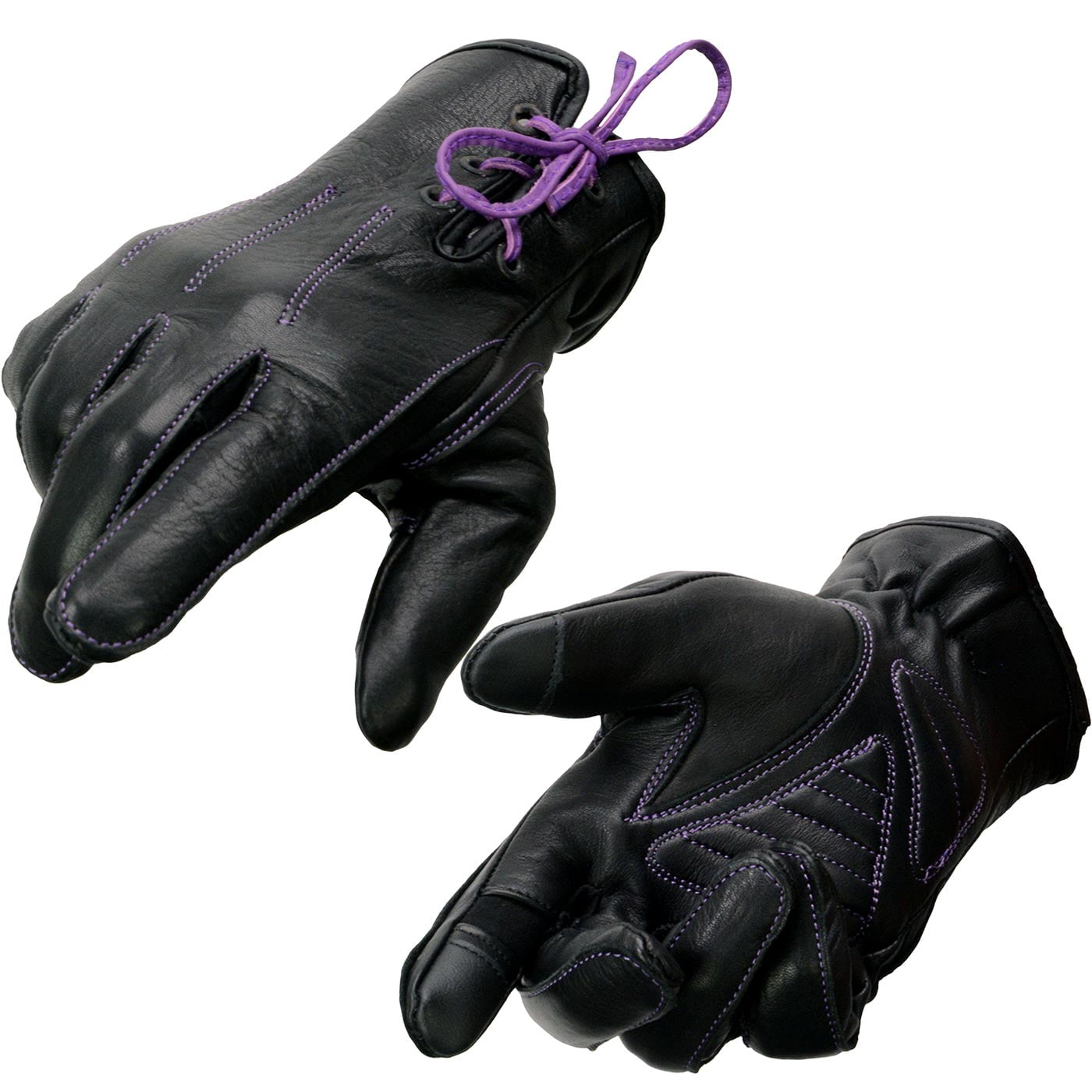 Milwaukee Leather MG7771 Women's Black/ Purple ’I - Touchscreen Compatible’ Laced Wrist Motorcycle Hand Gloves W/ Gel Palm