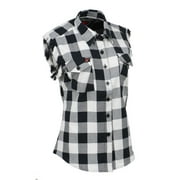 Milwaukee Leather MNG21625 Women's Flannel Down Sleeveless Shirt w/ Button Black / White & Cut Off Frill Arm Hole