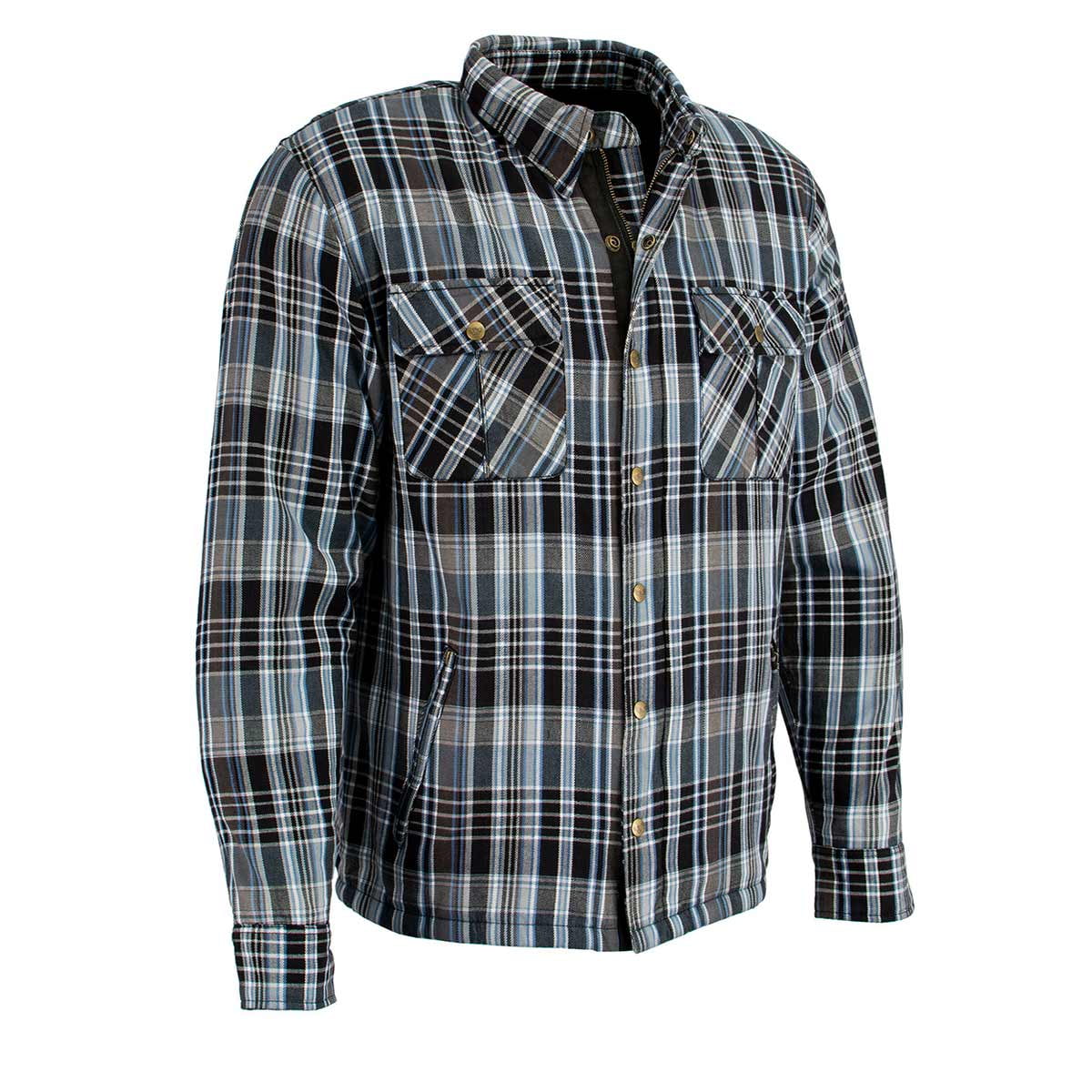 Milwaukee Leather MPM1636 Men's Plaid Flannel Biker Shirt with CE Approved Armor - Reinforced w/ Aramid Fiber