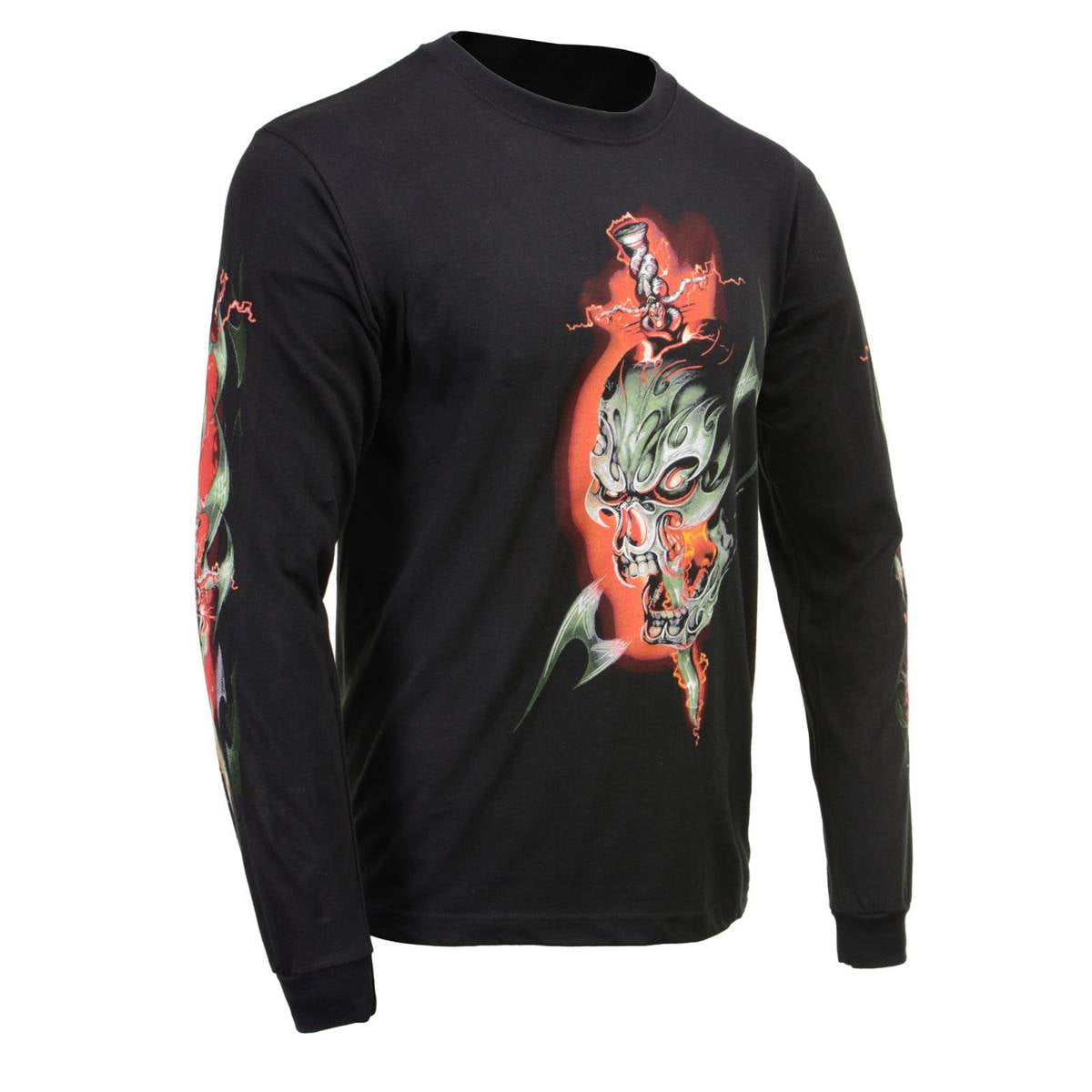 Milwaukee Leather MPMH117005 Men’s ‘Electric Skull’ Long Sleeve Black T-Shirt - Large