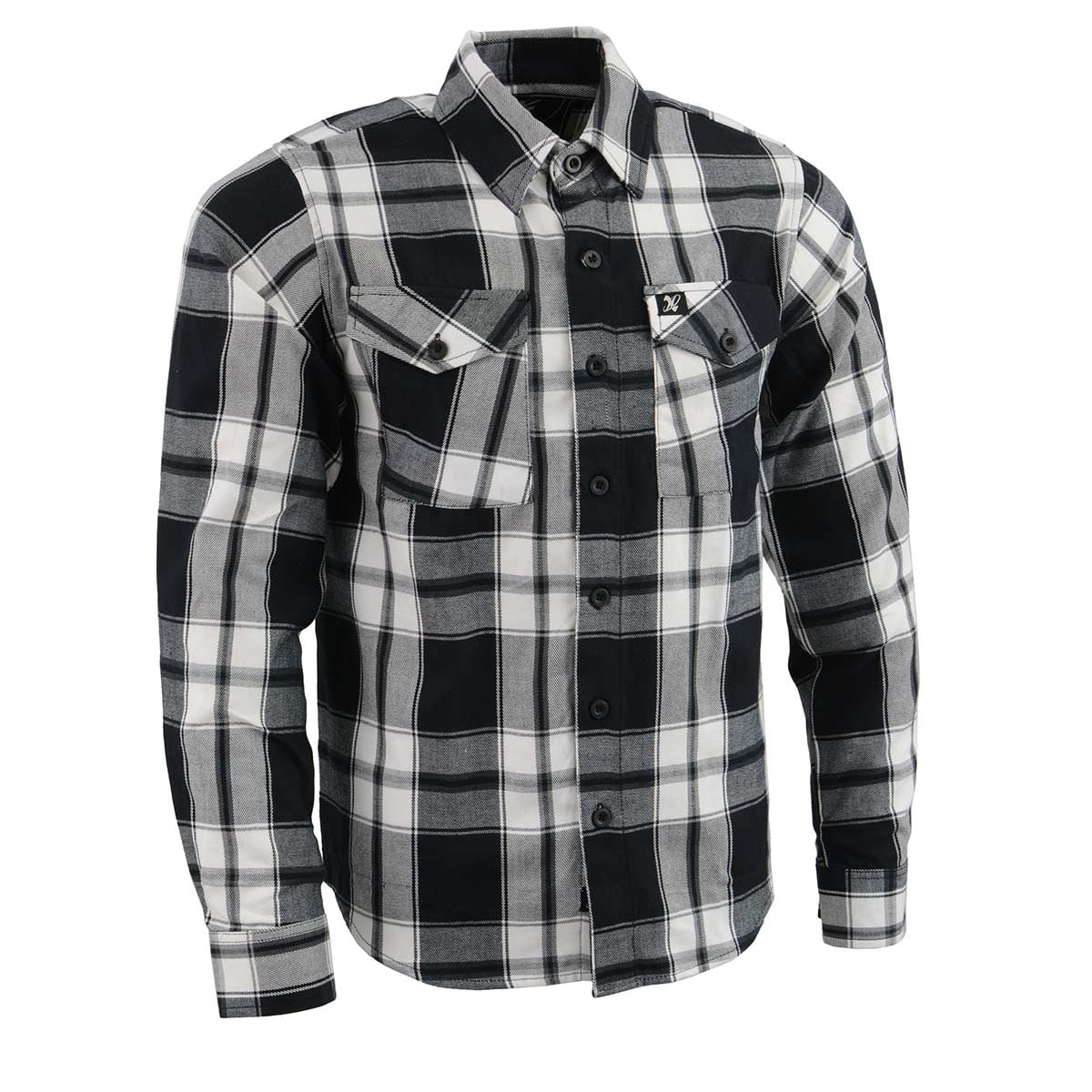 Milwaukee Leather Men's Flannel Plaid Shirt Black and White Long Sleeve Cotton Button Down Shirt MNG11644