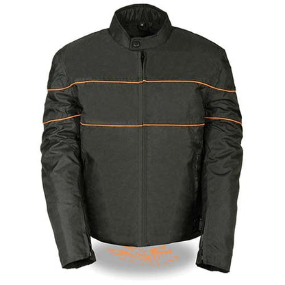 NexGen SH2285 Men's Black with Orange Stripes Scooter Style Textile Jacket