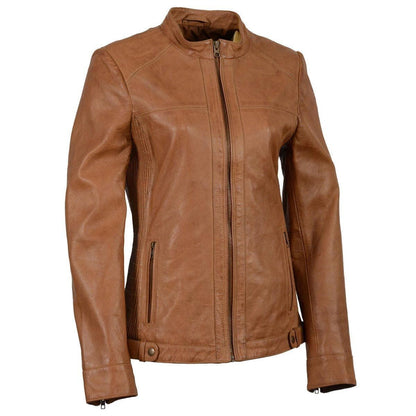 Milwaukee Leather SFL2855 Women's Saddle Zip Front Leather Jacket with Side Stretch Fitting