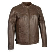 Milwaukee Leather SFM1840 Men's 'Quilted' Brown Leather Fashion Jacket with Snap Button Collar