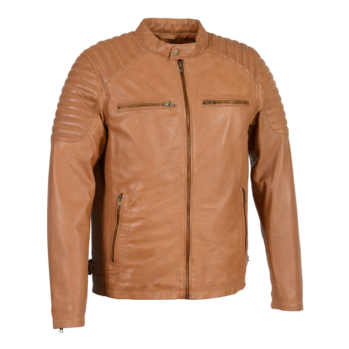 Milwaukee Leather SFM1840 Men's 'Quilted' Saddle Leather Fashion Jacket with Snap Button Collar