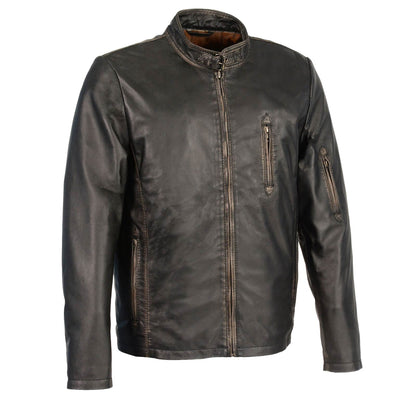 Milwaukee Leather SFM1855 Men's Black Brown Leather Moto Racer Jacket with Throat Latch