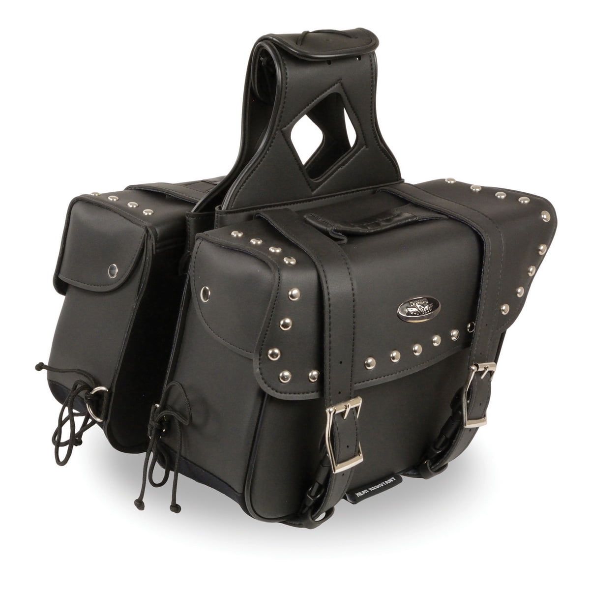 Milwaukee Leather SH57901ZB Black Medium Zip-Off PVC Slanted Throw Over Studded Saddlebags