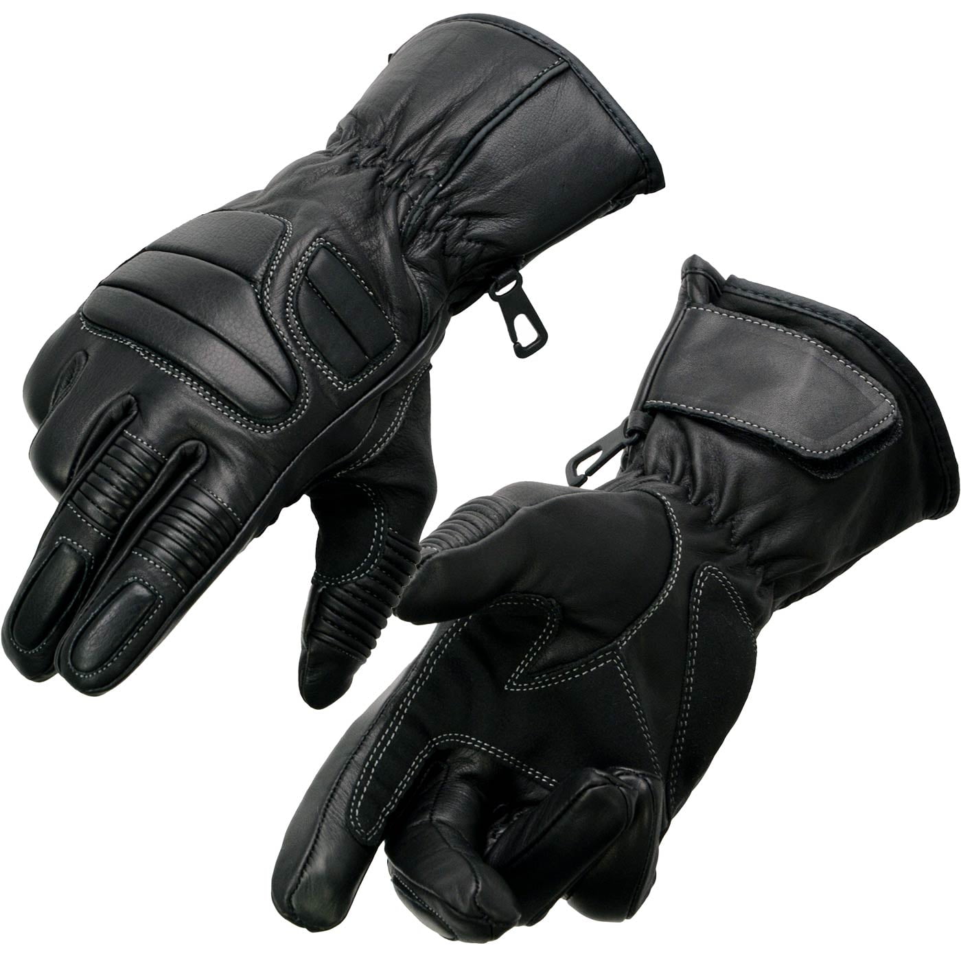 Milwaukee Leather SH607 Men's Black Leather Gauntlet Padded Back Racing Motorcycle Hand Gloves W/ Reflective Piping.