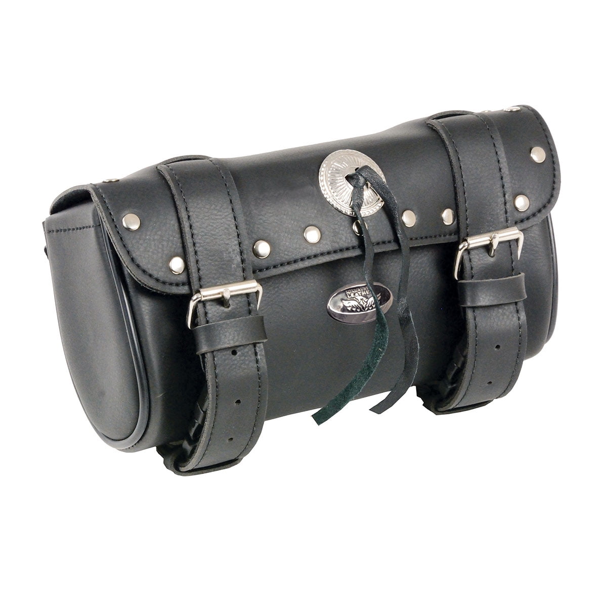 Milwaukee Leather SH62602 Black Small PVC Double Strap with Rivet’s and Concho Windshield-Tool Bag