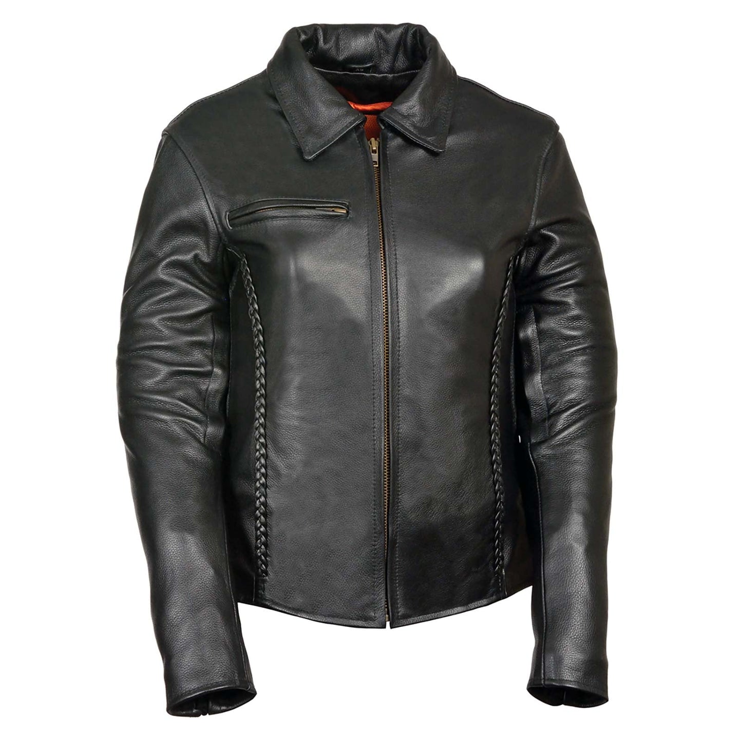 Milwaukee Leather SH7093 Women's Black Leather Braided Jacket with Shirt Style Collar