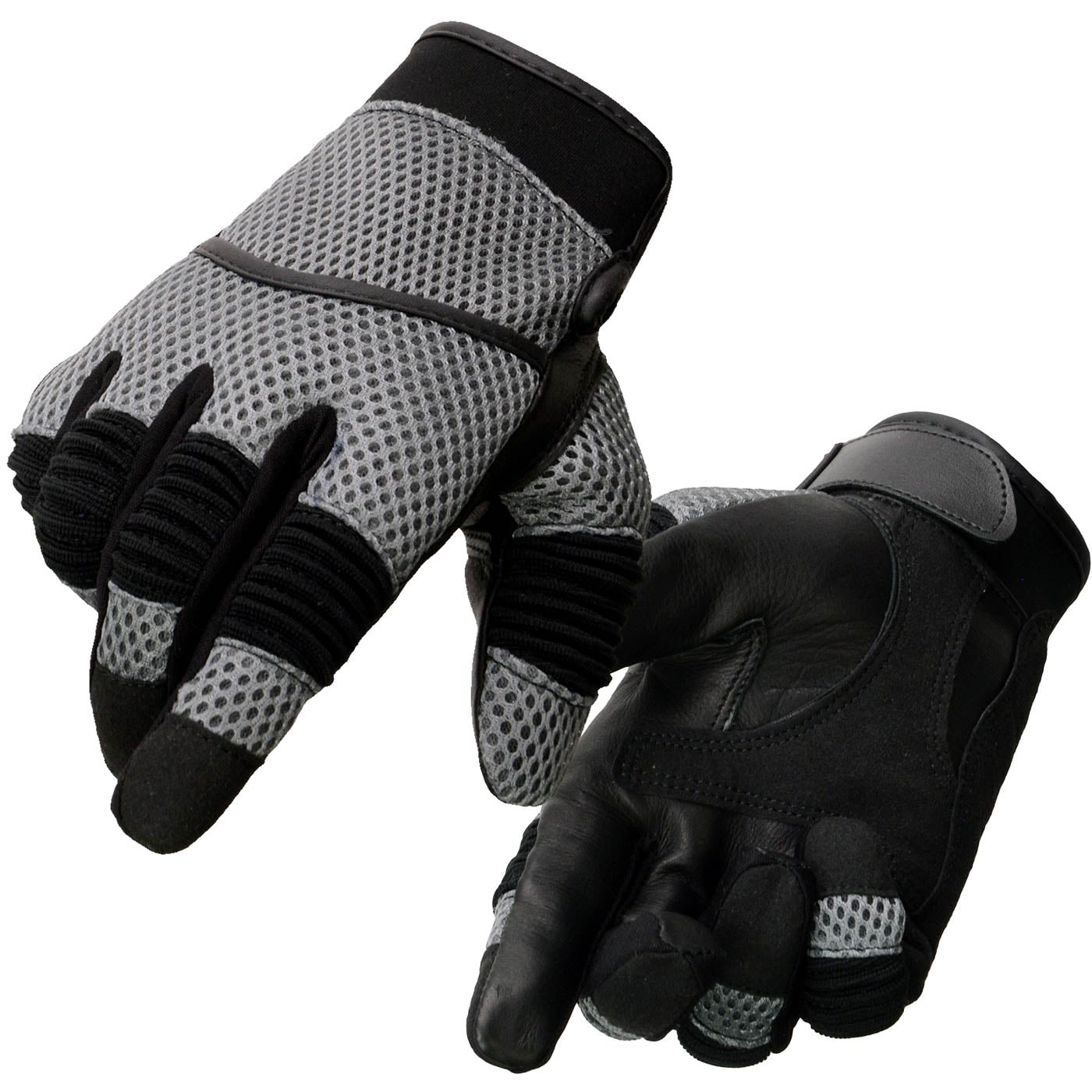 Milwaukee Leather SH791 Men's Black Leather and Grey Mesh Combo Racing Motorcycle Hand Gloves W/ Elasticized Fingers