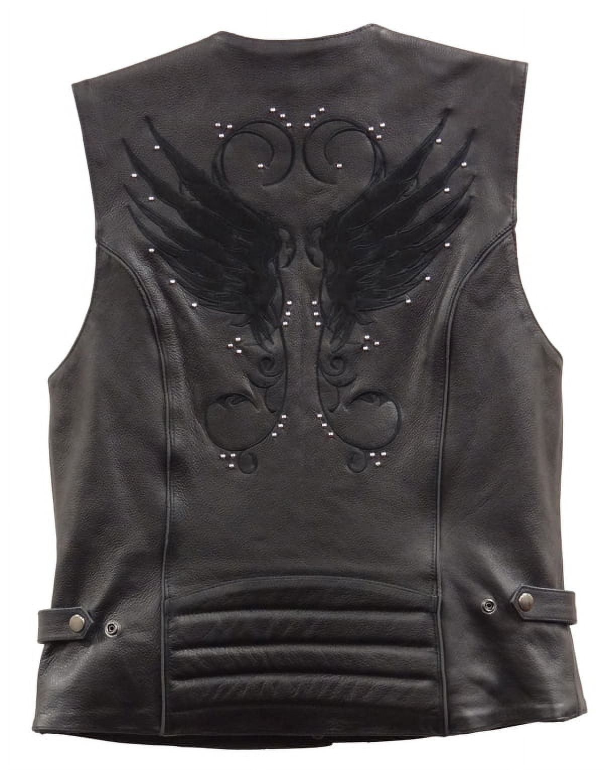 Milwaukee Leather XS1293 Ladies ‘Winged’ Solid Black Studded Leather Vest